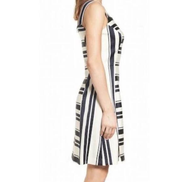 Eliza J. Navy & White Striped Square Neck Sheath Dress sz 4 - Picture 11 of 12